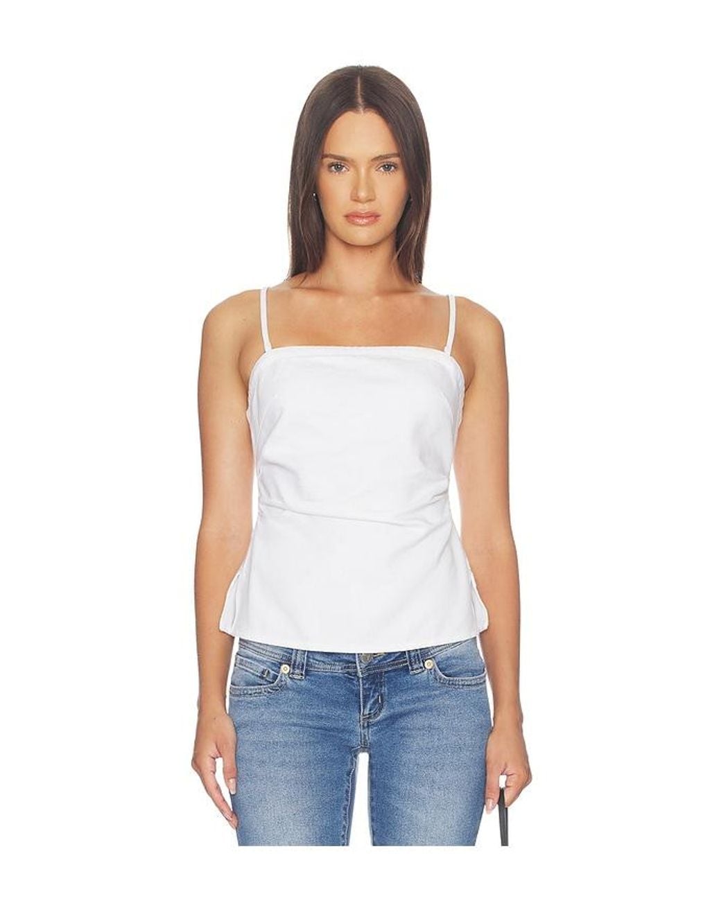Madewell White Airy Denim Ruched Squareneck Tank