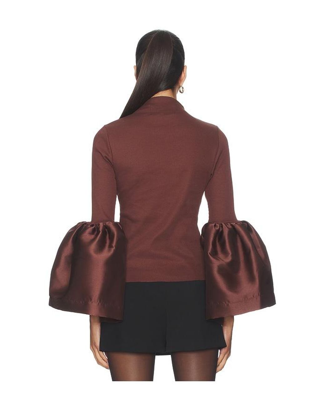 Marques'Almeida Purple Heavy Satin Turtleneck Puff Sleeve Top
