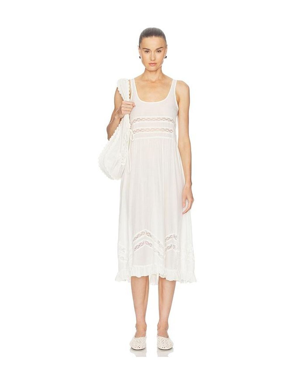 Free People White X Intimately Voile And Lace Midi Dress