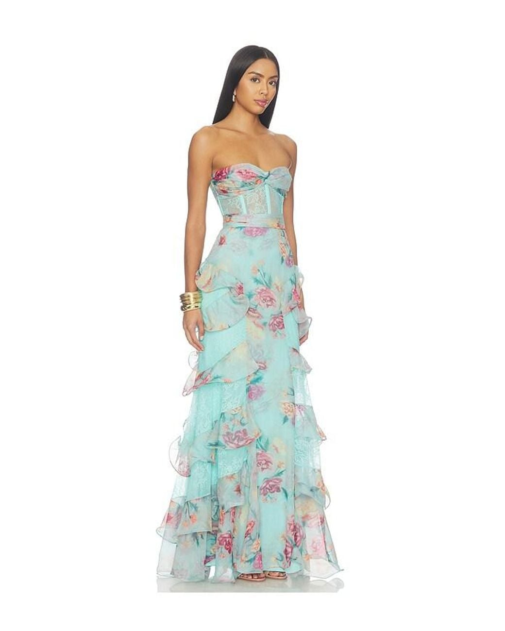PATBO Blue Flora Mist Long Dress