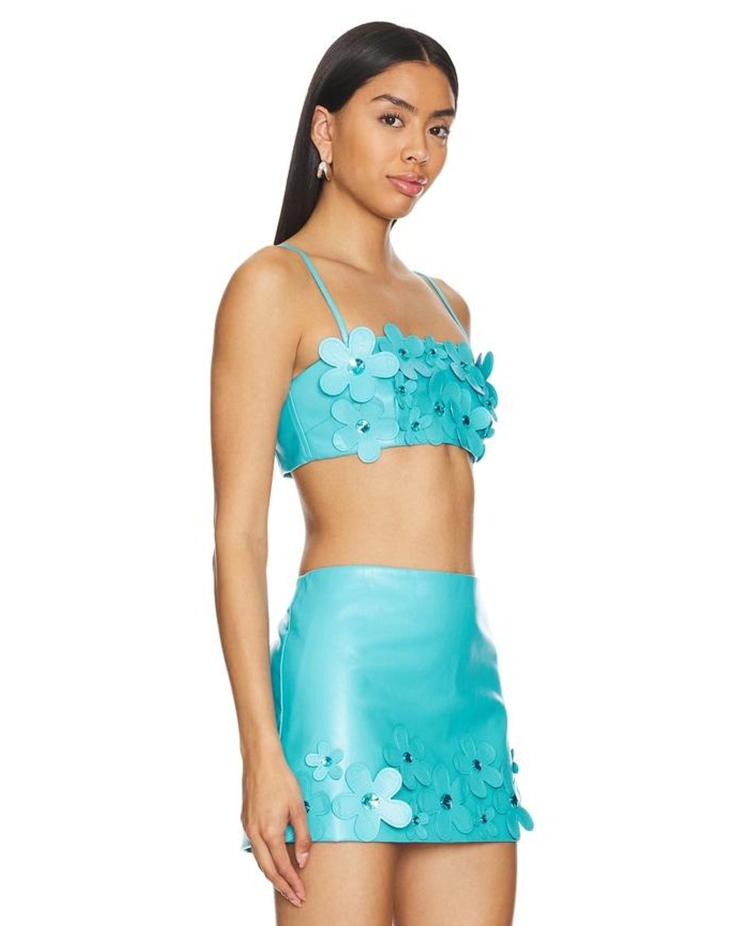 Lovers + Friends Blue Nova Faux Leather Crop Top