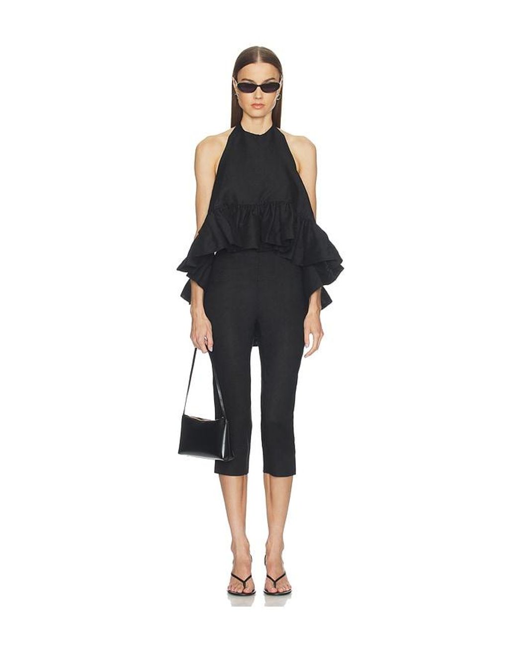 AEXAE Black Linen Capri Pant