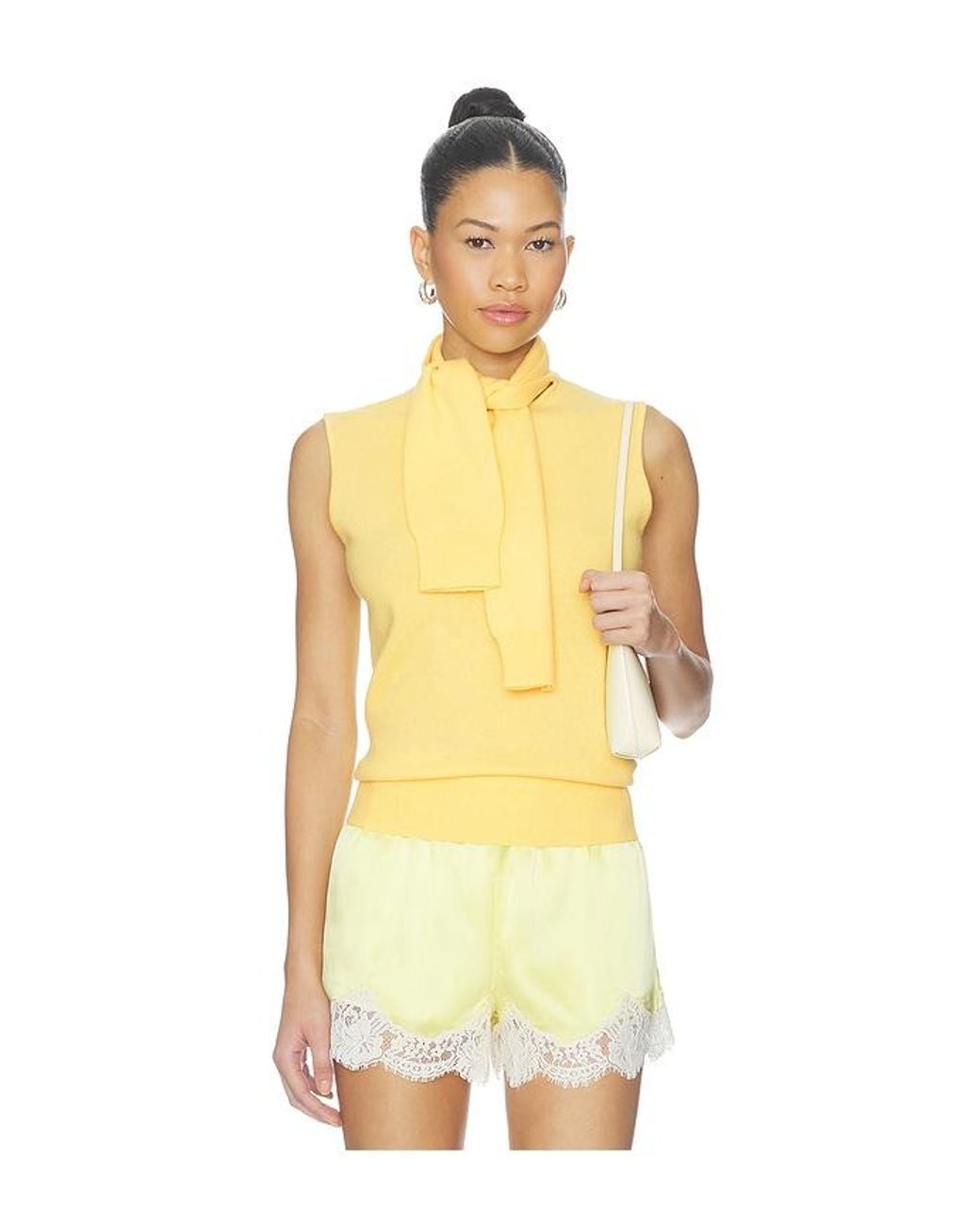 AKNVAS Yellow Giorgia Cashmere Wool Blend Sleeveless Tie Knit Top