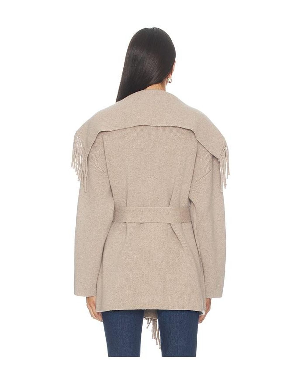 NAADAM Natural Wool Tie Waist Fringe Coat