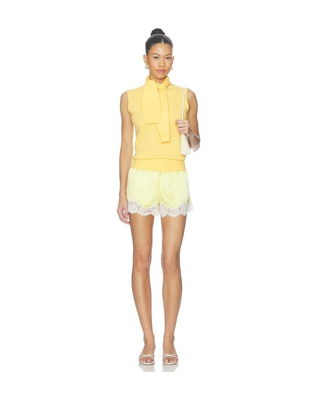 AKNVAS Yellow Giorgia Cashmere Wool Blend Sleeveless Tie Knit Top