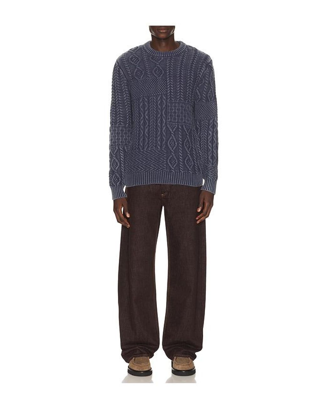 Schott Nyc Blue Stonewashed Patchwork Cotton Sweater for men