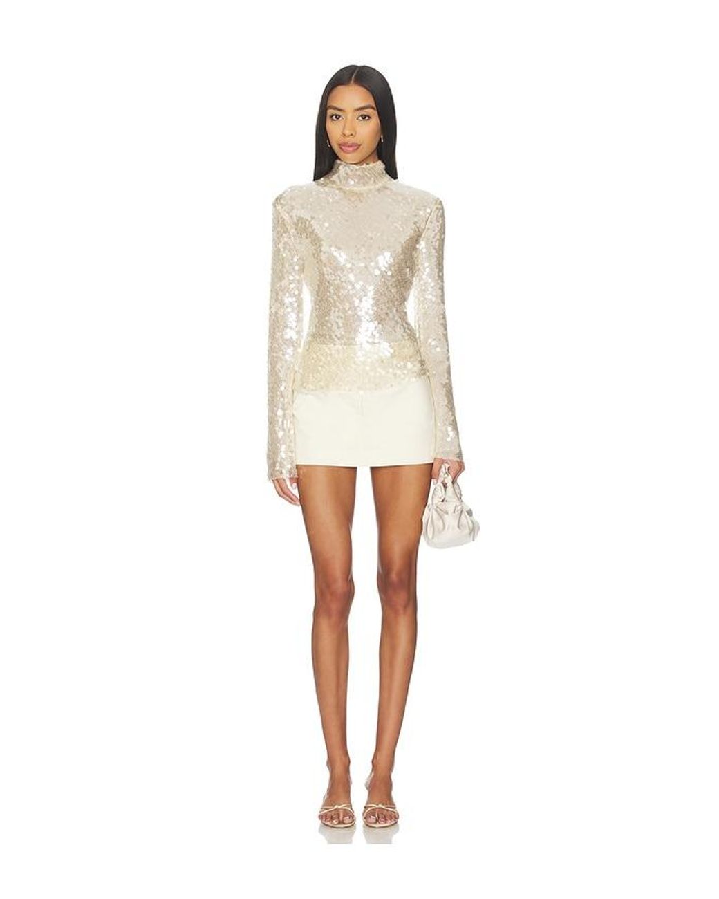 Monse White Sequin Mesh Top