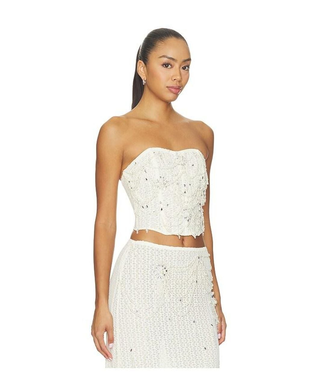 PATBO White Pearl Mesh Top
