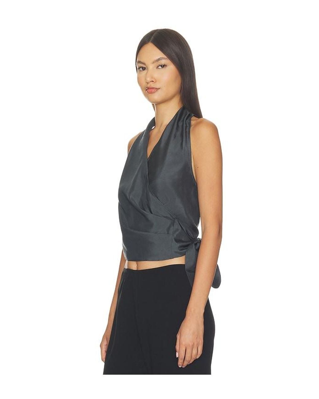 St. Agni Blue Silk Halter Wrap Top