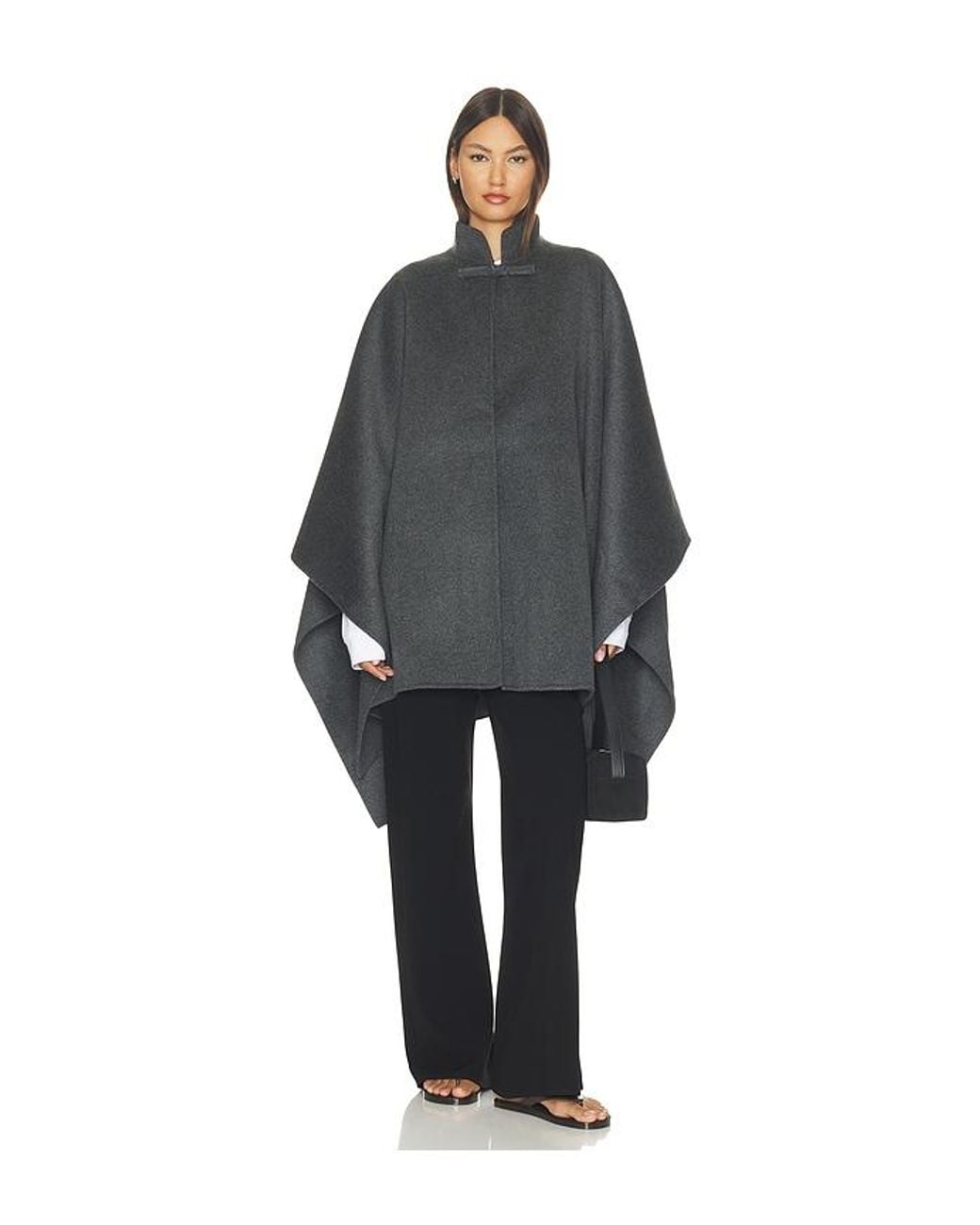 Rohe Black Double Faced Wool Pankou Closure Poncho