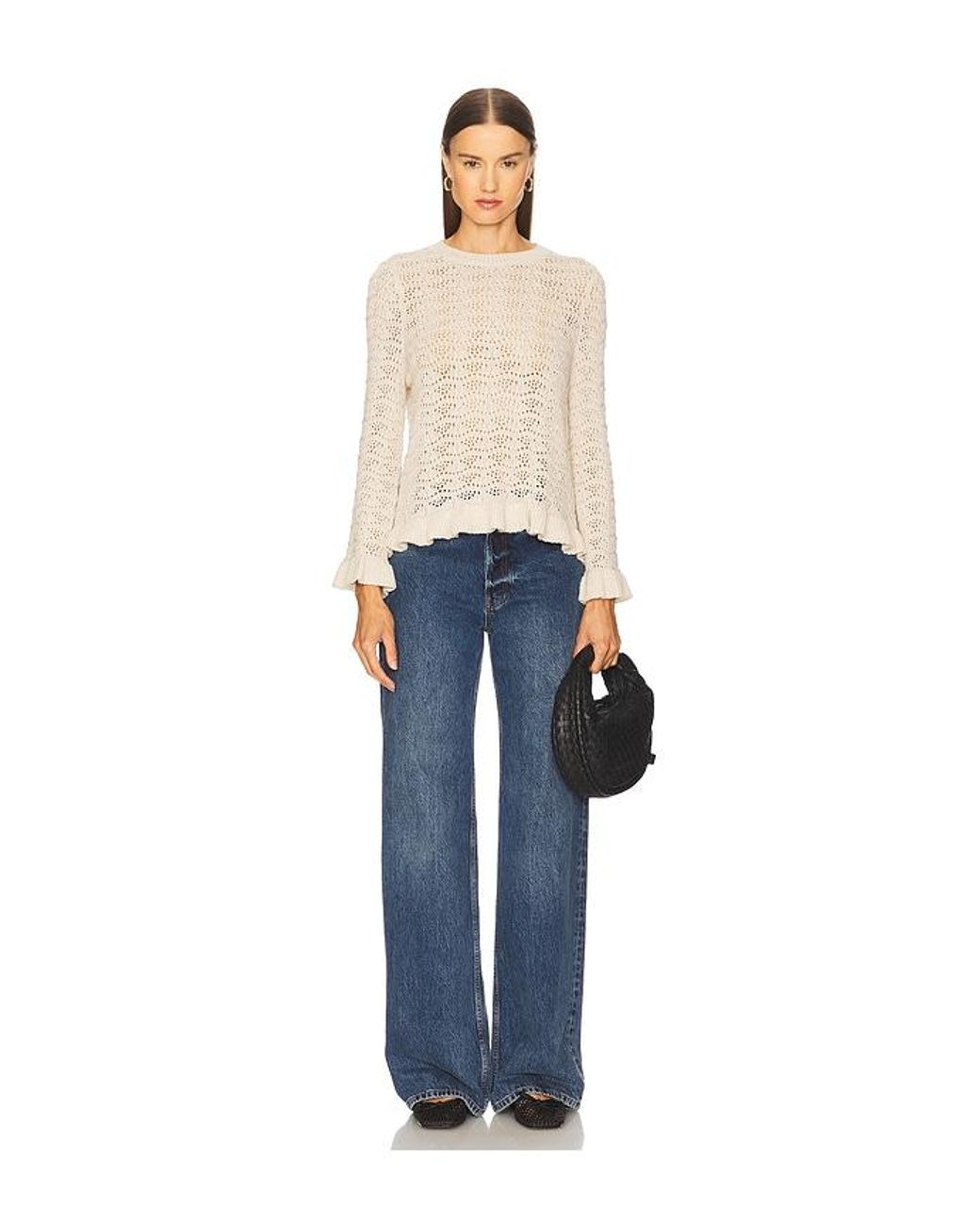 Autumn Cashmere Blue Pointelle Ruffle Edge Crew Top