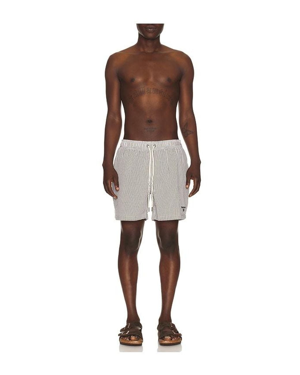 Barbour Natural Gingham Seersucker Swim Short for men