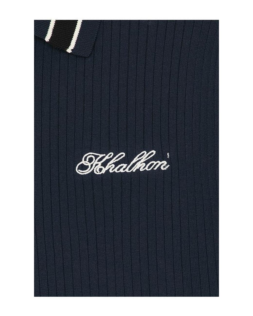 Khalhon Blue Varsity Tipped Rib Polo for men