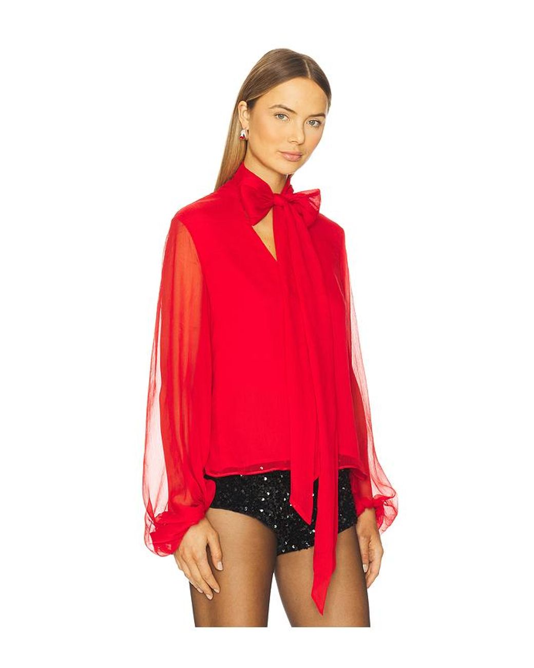 Bardot Red Solace Tie Front Blouse