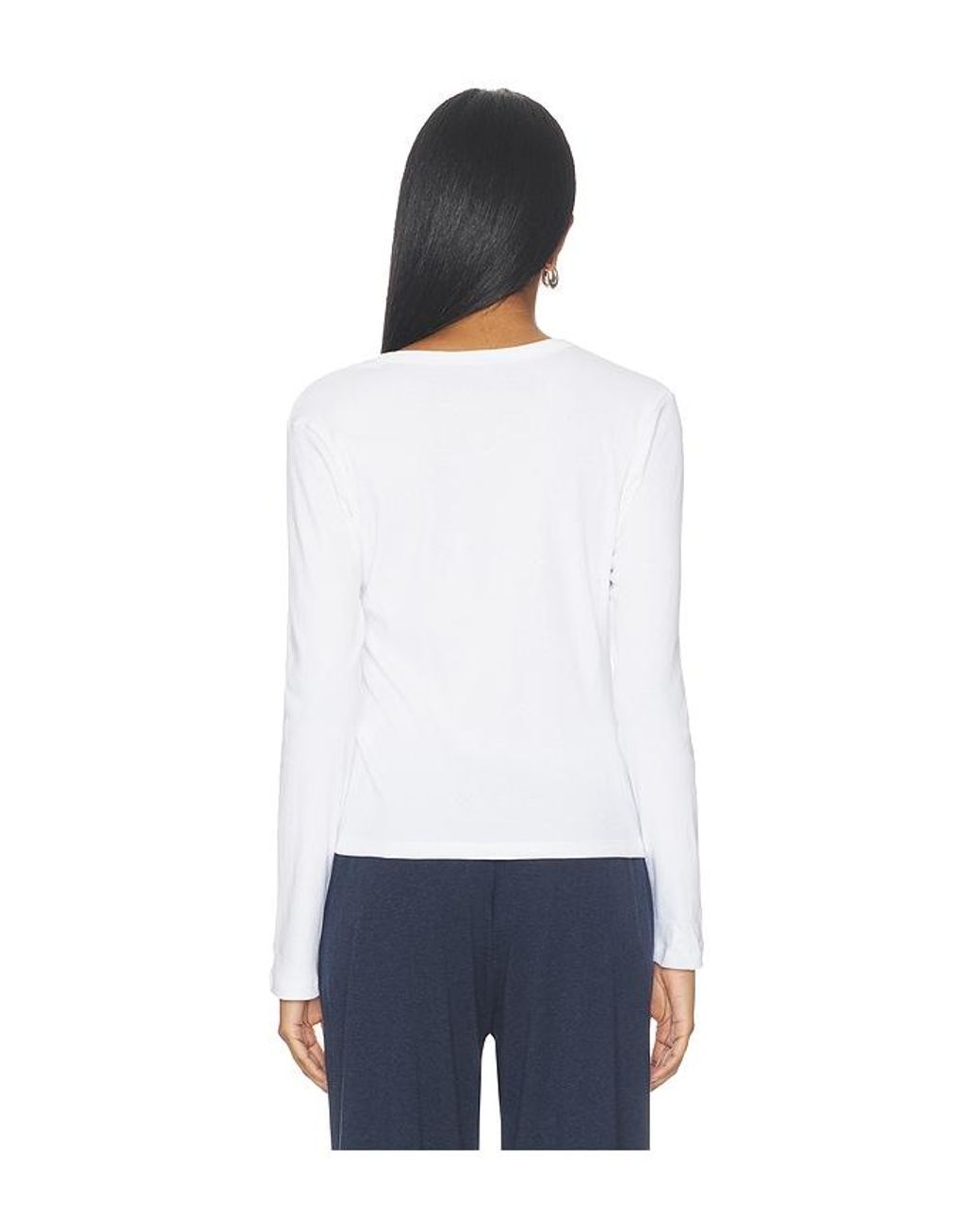 Leset White Nando Slim Long Sleeve V Neck Top