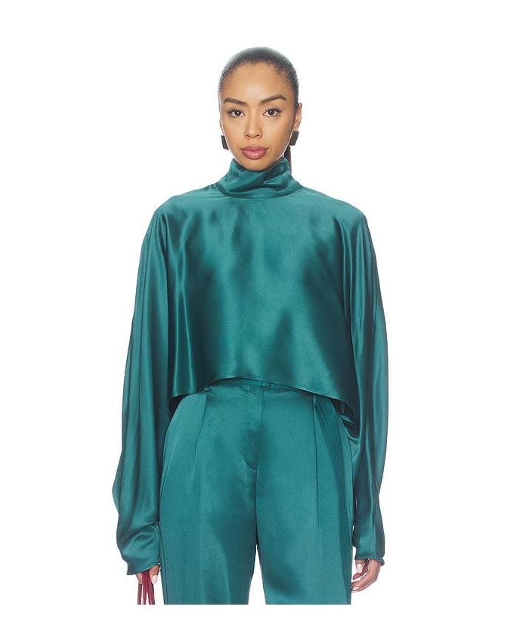 LAPOINTE Blue Satin Caftan Top