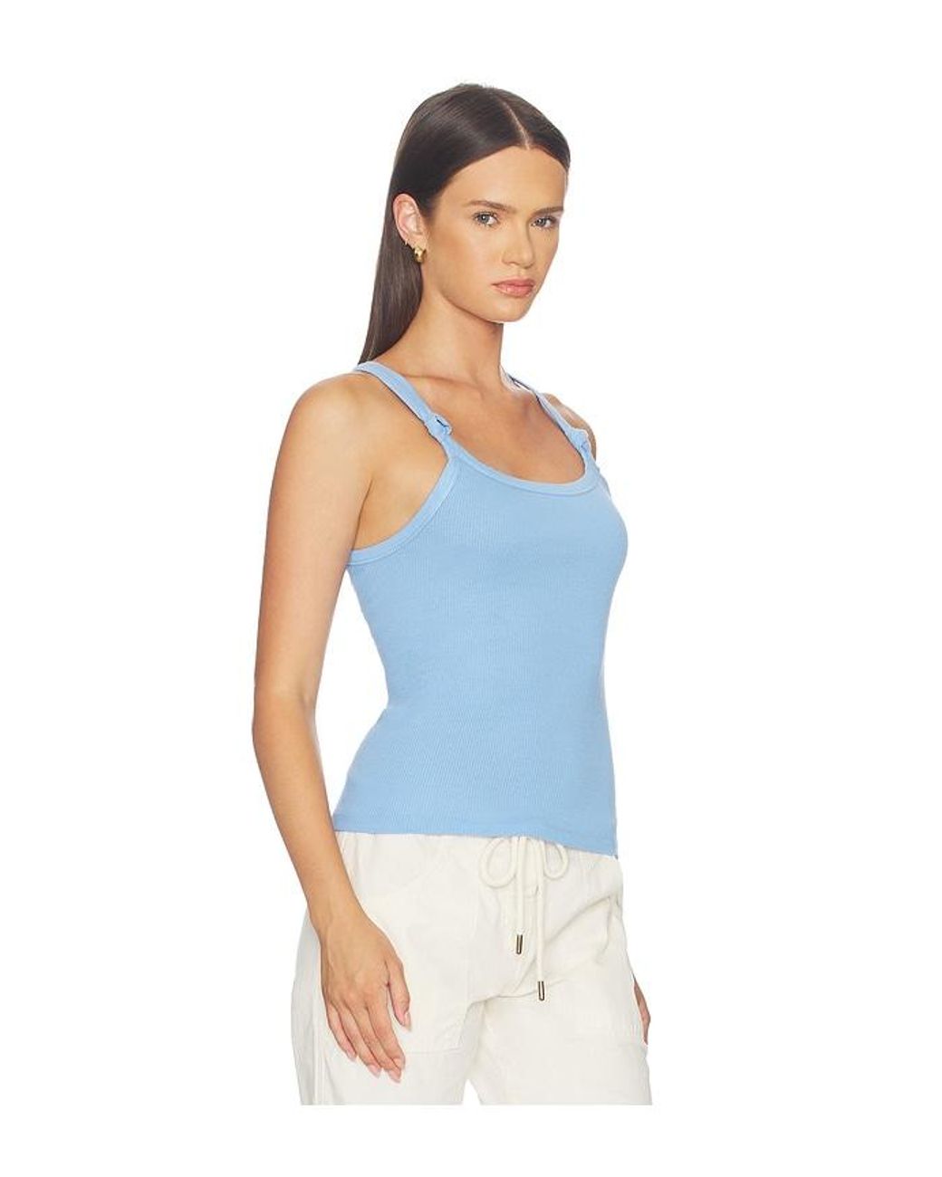 Re/done Blue Knotted Ribbed Tank