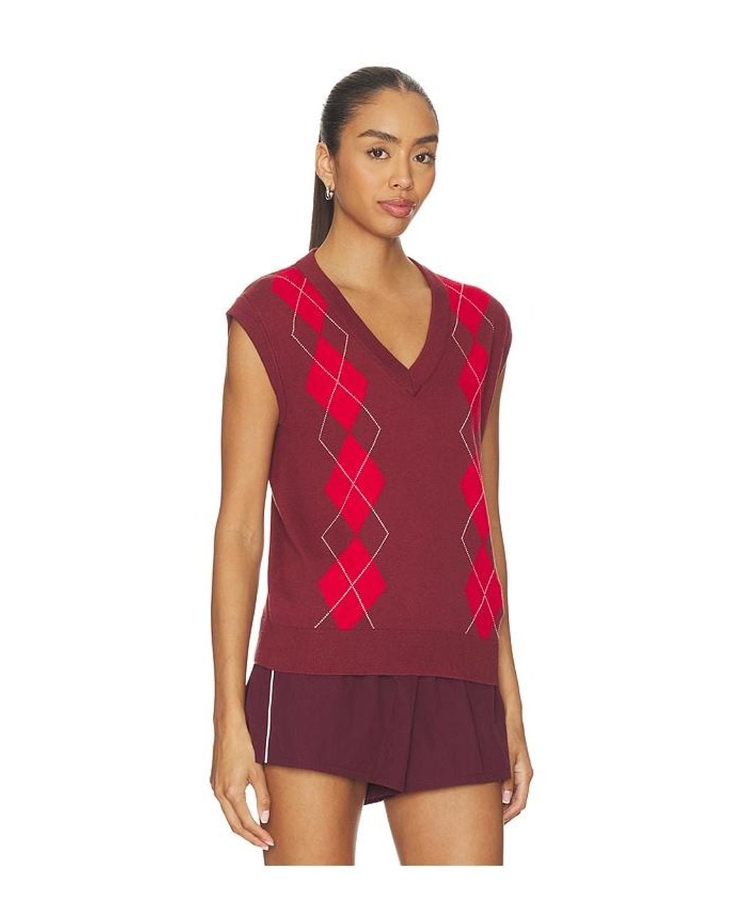 Varley Red Ruben Argyle Knit Vest Top