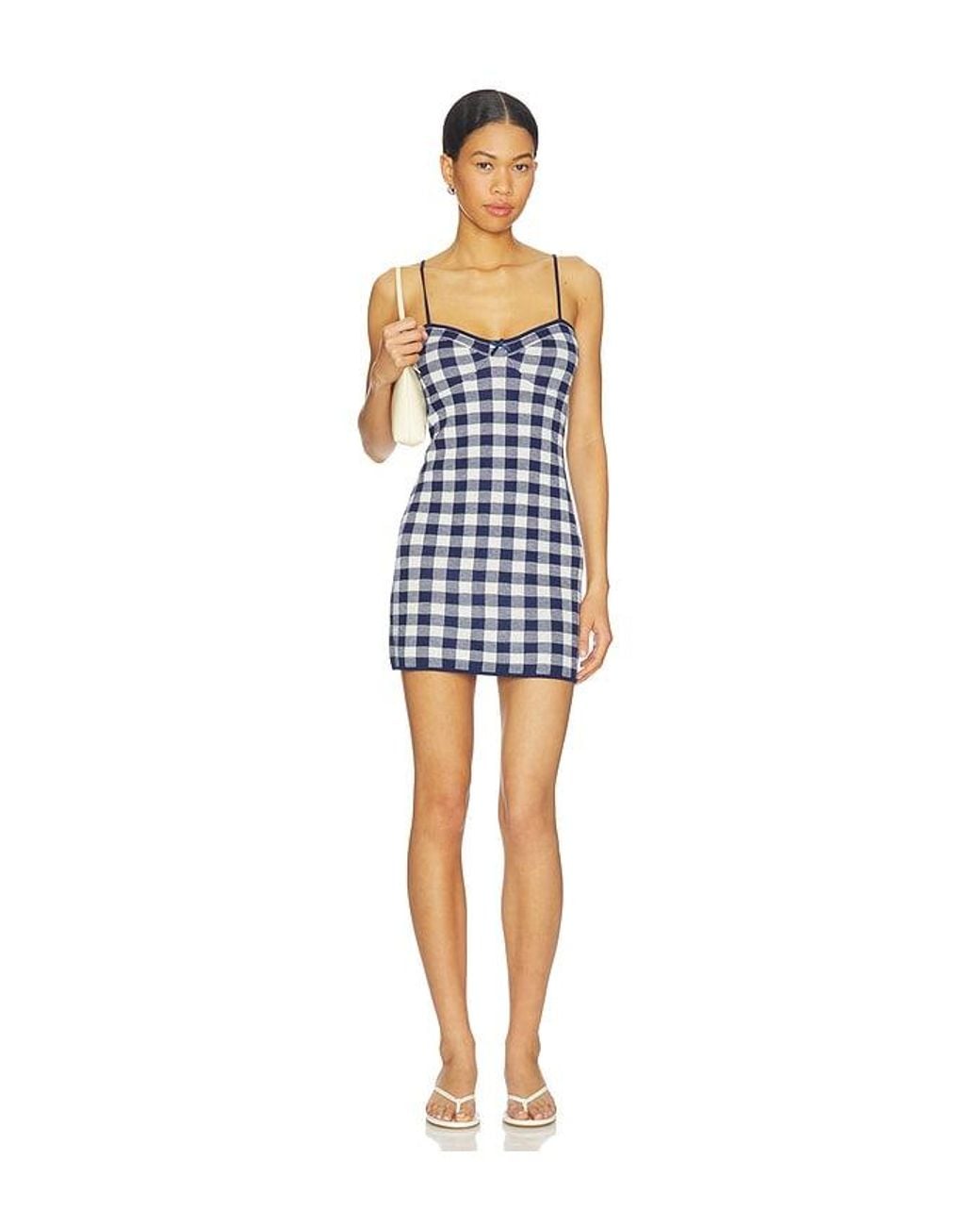 For Love & Lemons Blue Gingham Knit Mini Dress