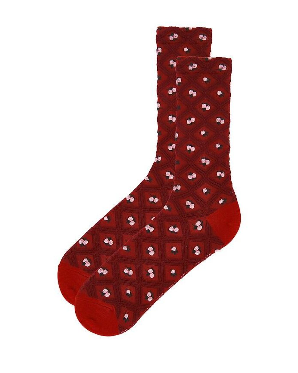 Free People Red Floral Jaquard Trouser Socks