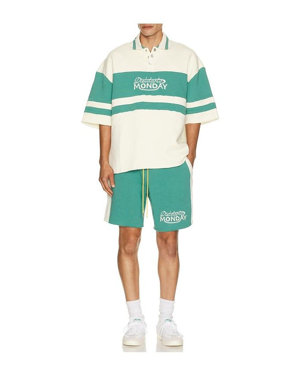 DIET STARTS MONDAY Green Fleece Panel Polo for men