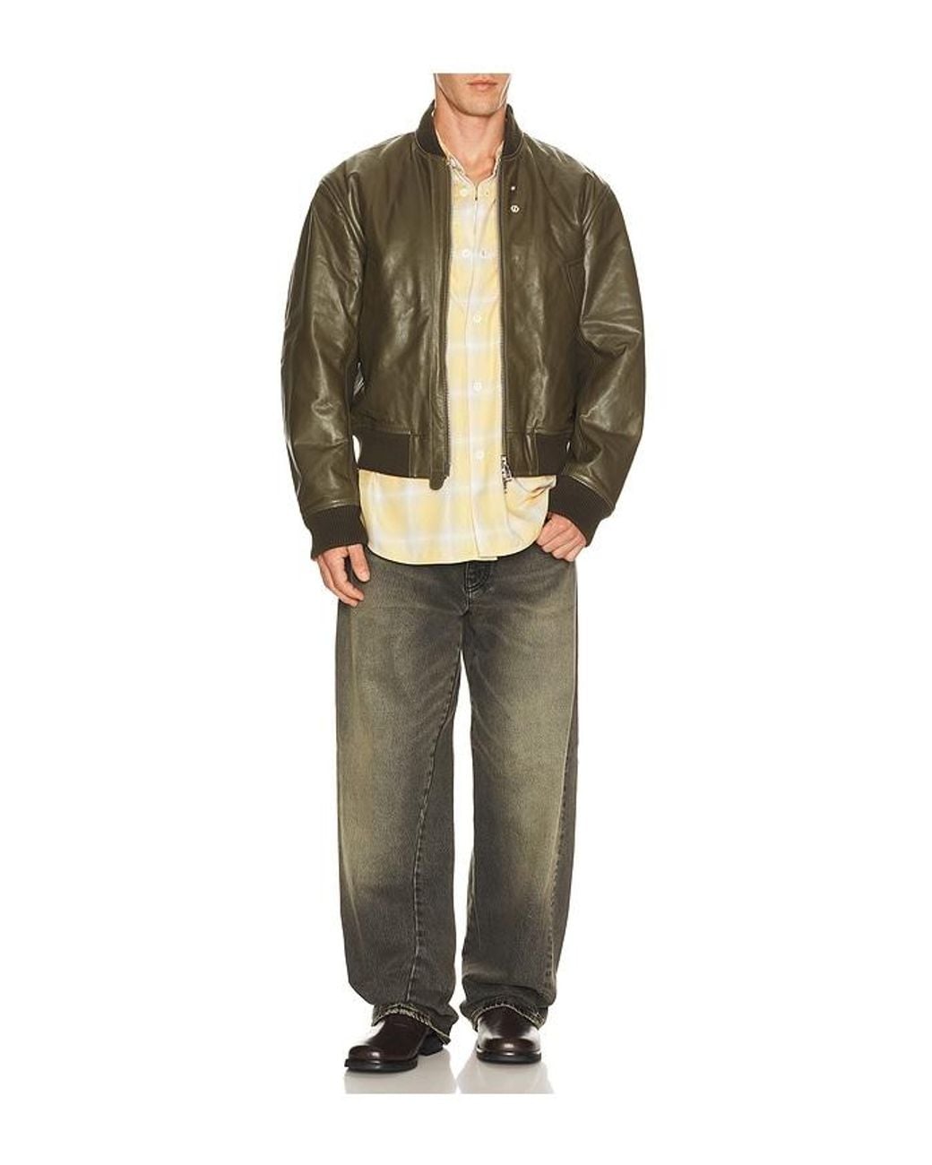 sunflower Green Leather Flight Jacket for men