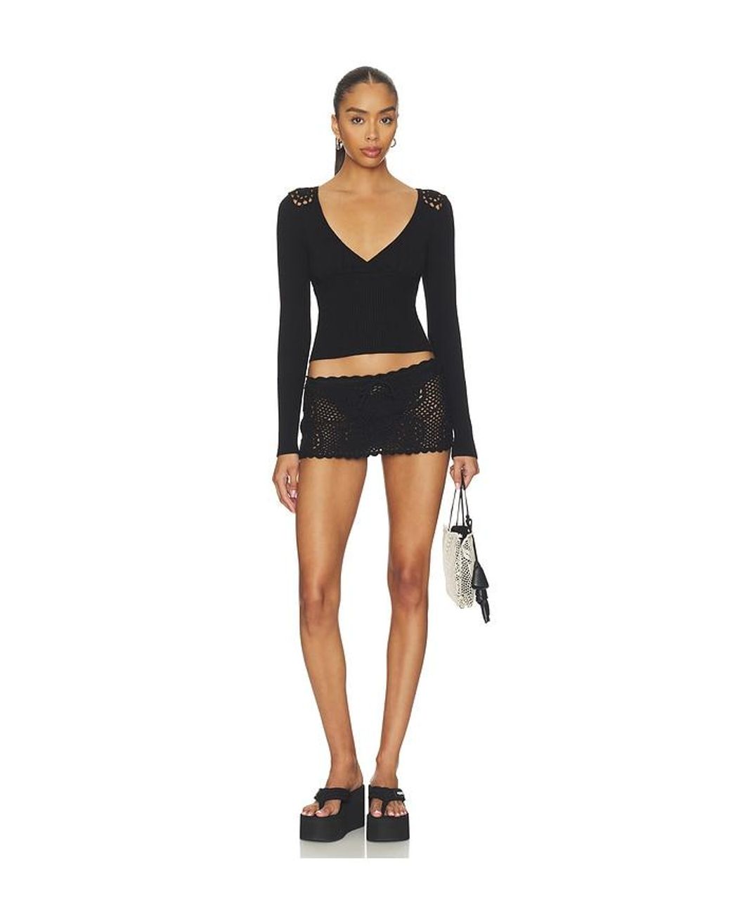 Frankie's Bikinis Black Arlo Cloud Knit Long Sleeve Shirt