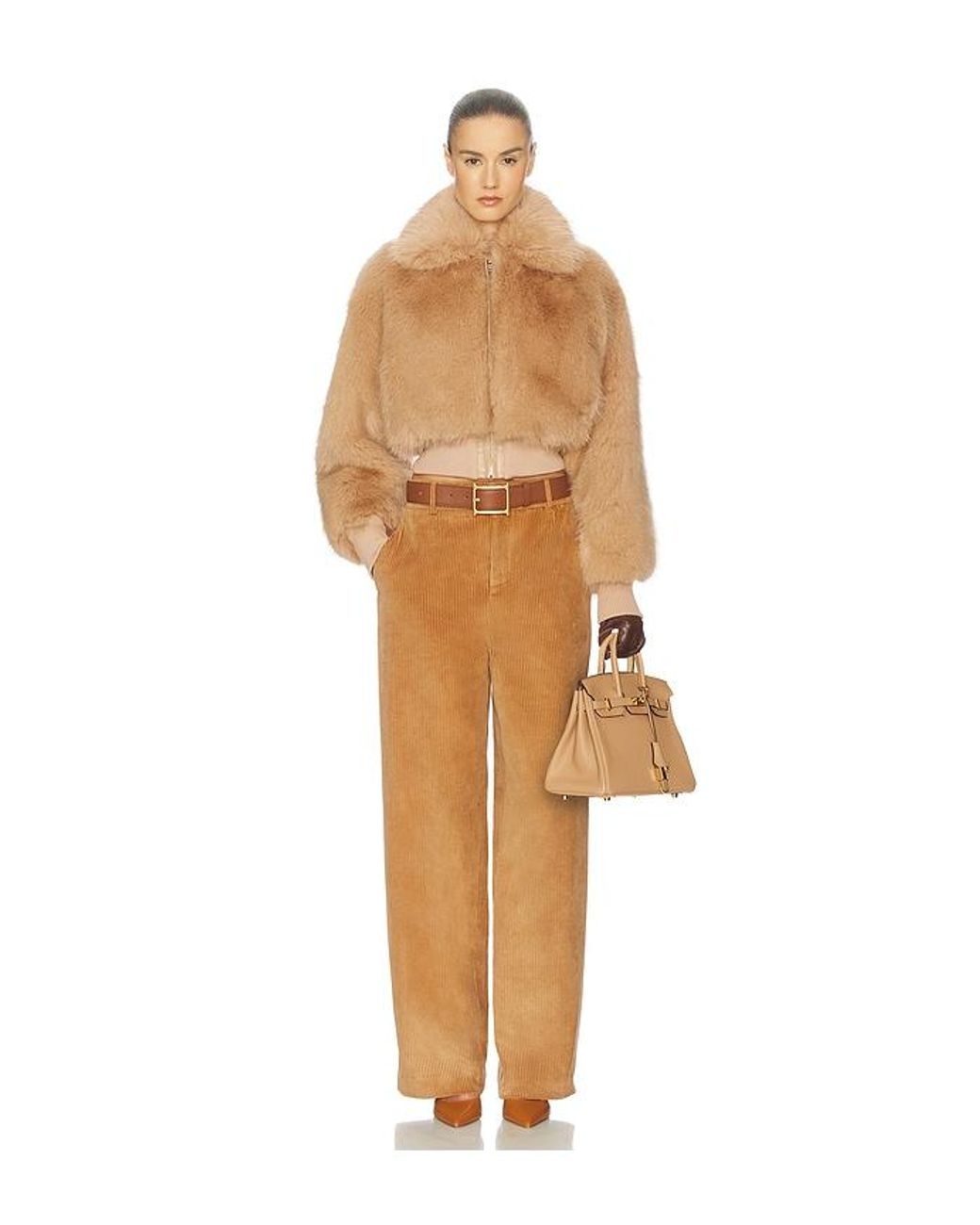 Helsa Natural Faux Fox Bomber Jacket