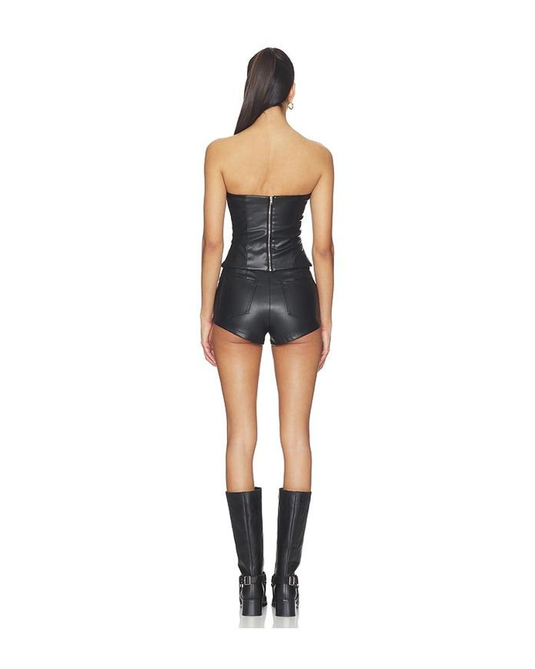 superdown Black Kayla Faux Leather Short Set