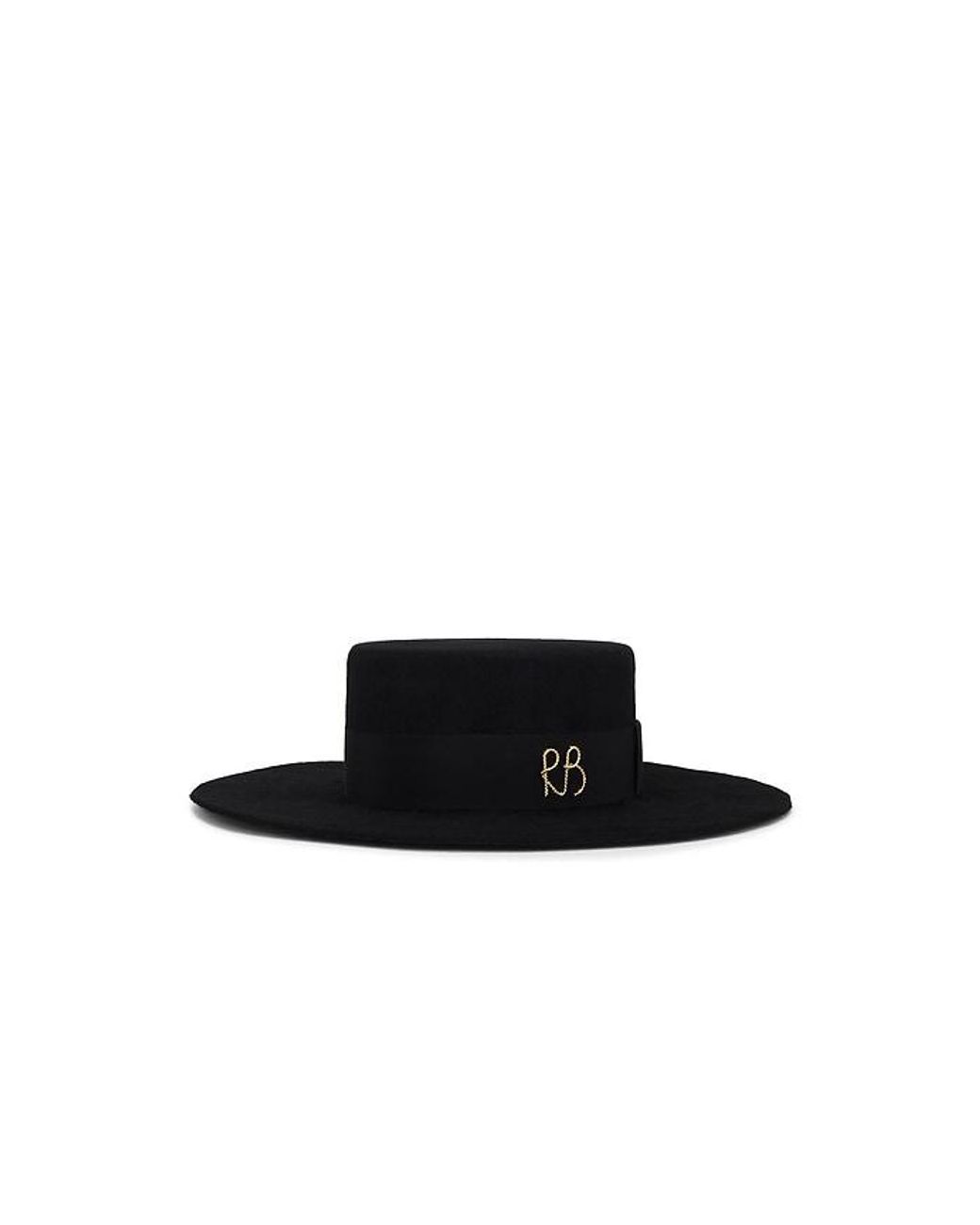 Ruslan Baginskiy Black Monogram-Embellished Canotier Hat