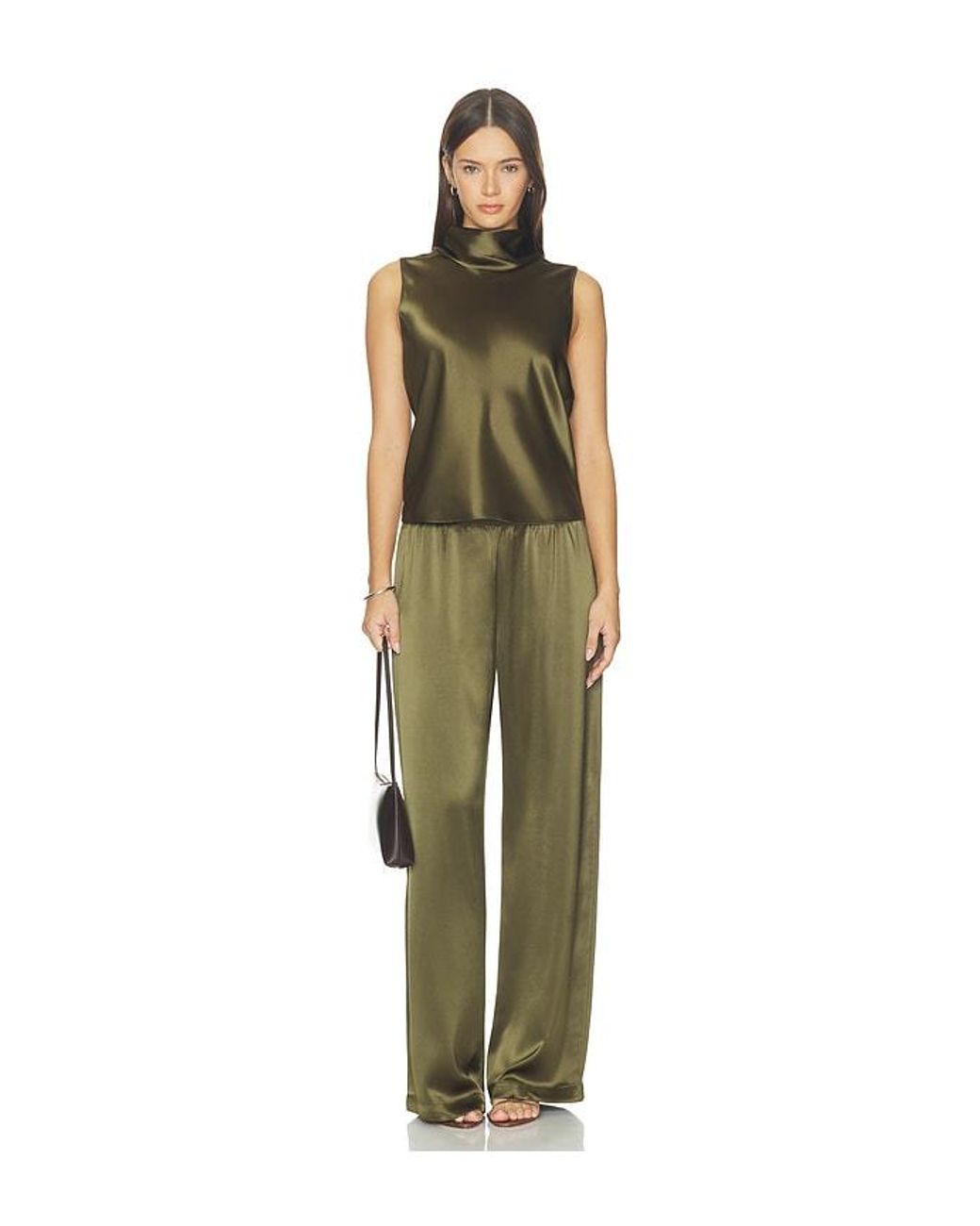 Leset Green Barb Sleeveless Cowl Neck Blouse