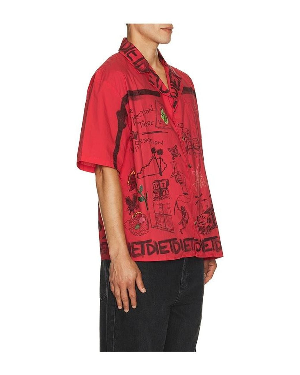 DIET STARTS MONDAY Red Doodle Button Up Shirt for men