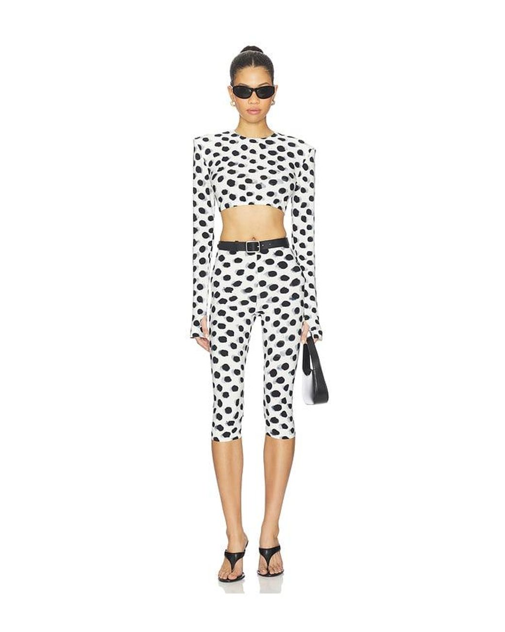 Norma Kamali White Cropped Long Sleeve Shoulder Pad Top