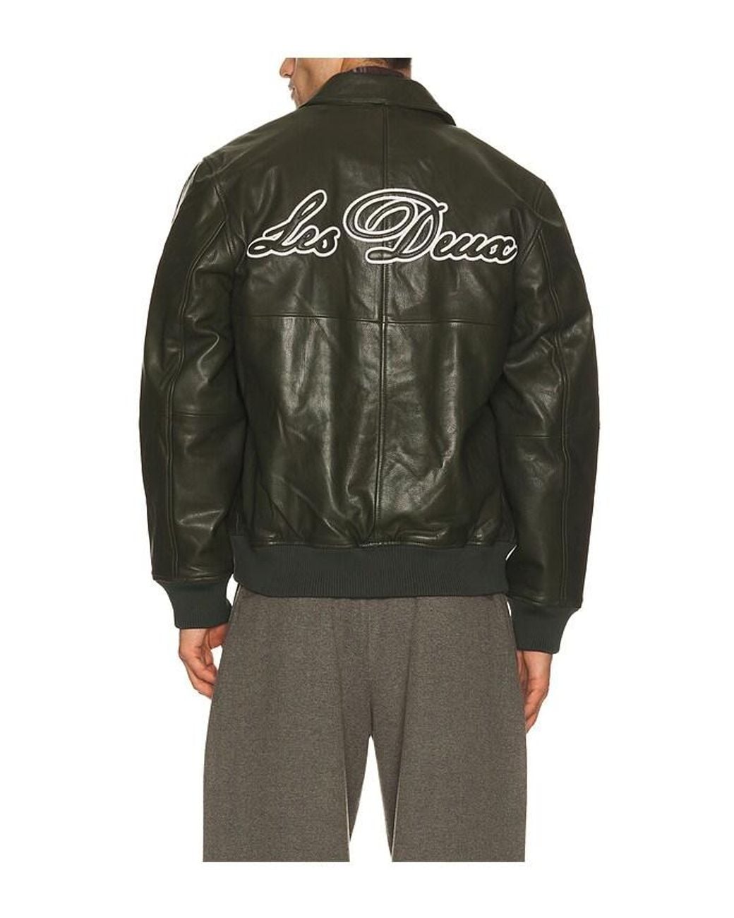 Les Deux Gray Leather Varsity for men