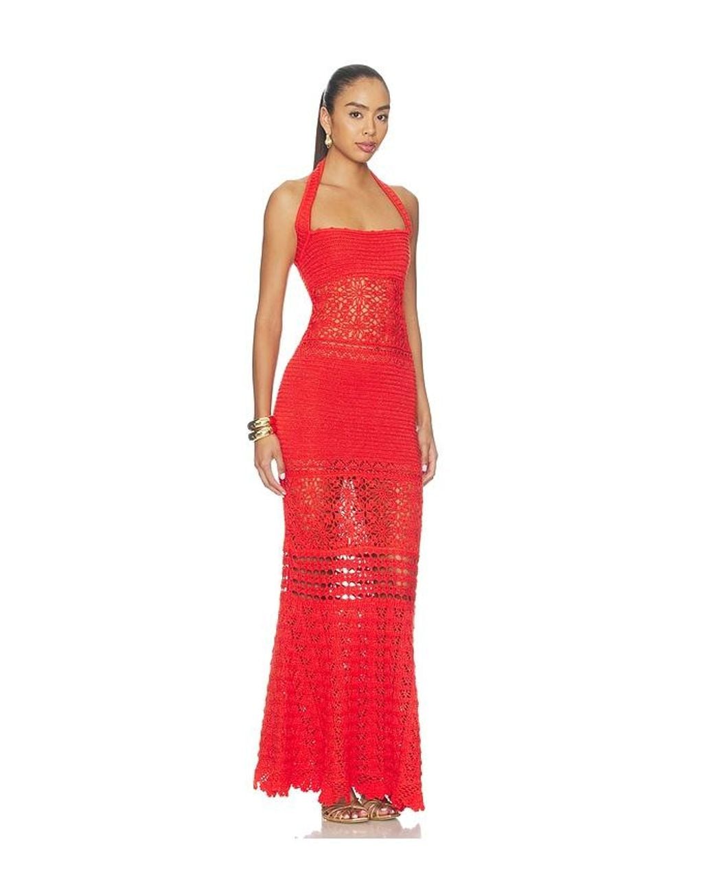 retroféte Red Peggie Crochet Dress