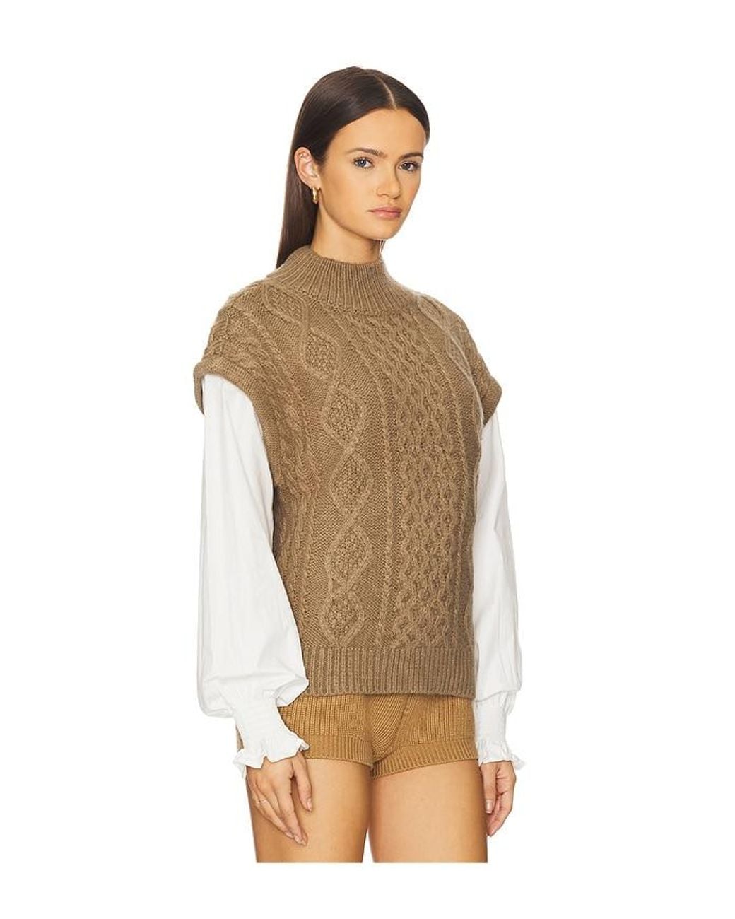 Astr Brown Angeline Mixed Media Sweater