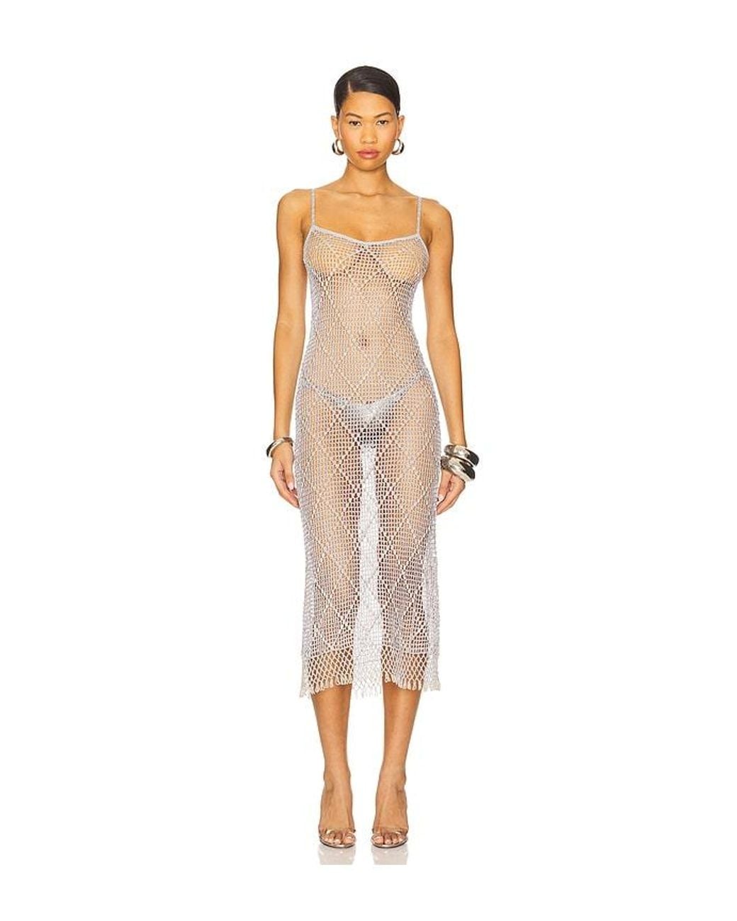 Lovers + Friends White Katja Beaded Crochet Midi Dress