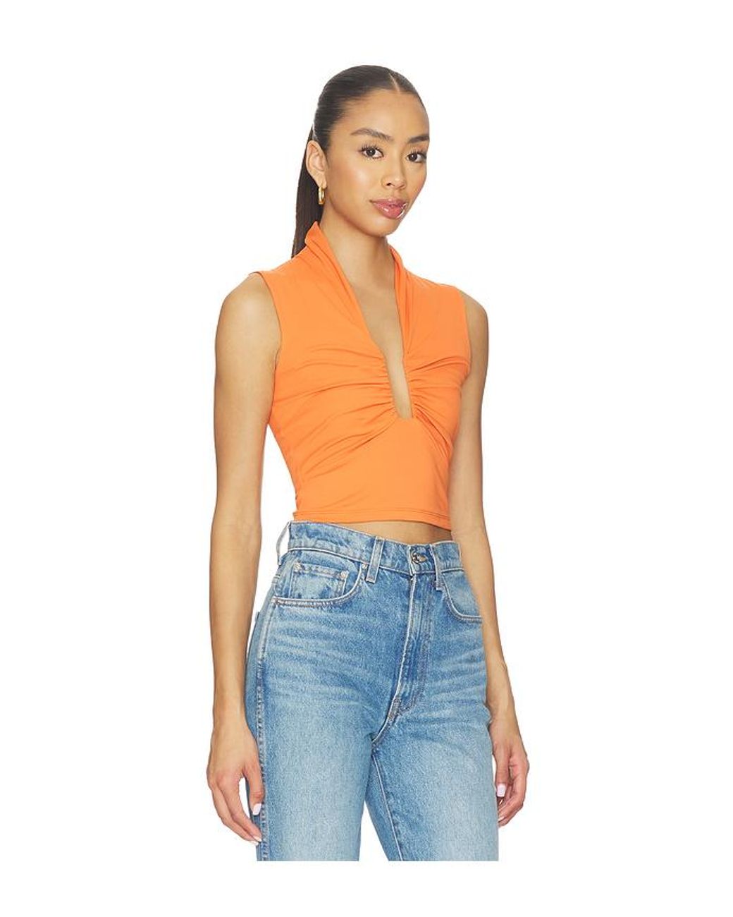 Susana Monaco Blue Square Gathered Sleeveless Top