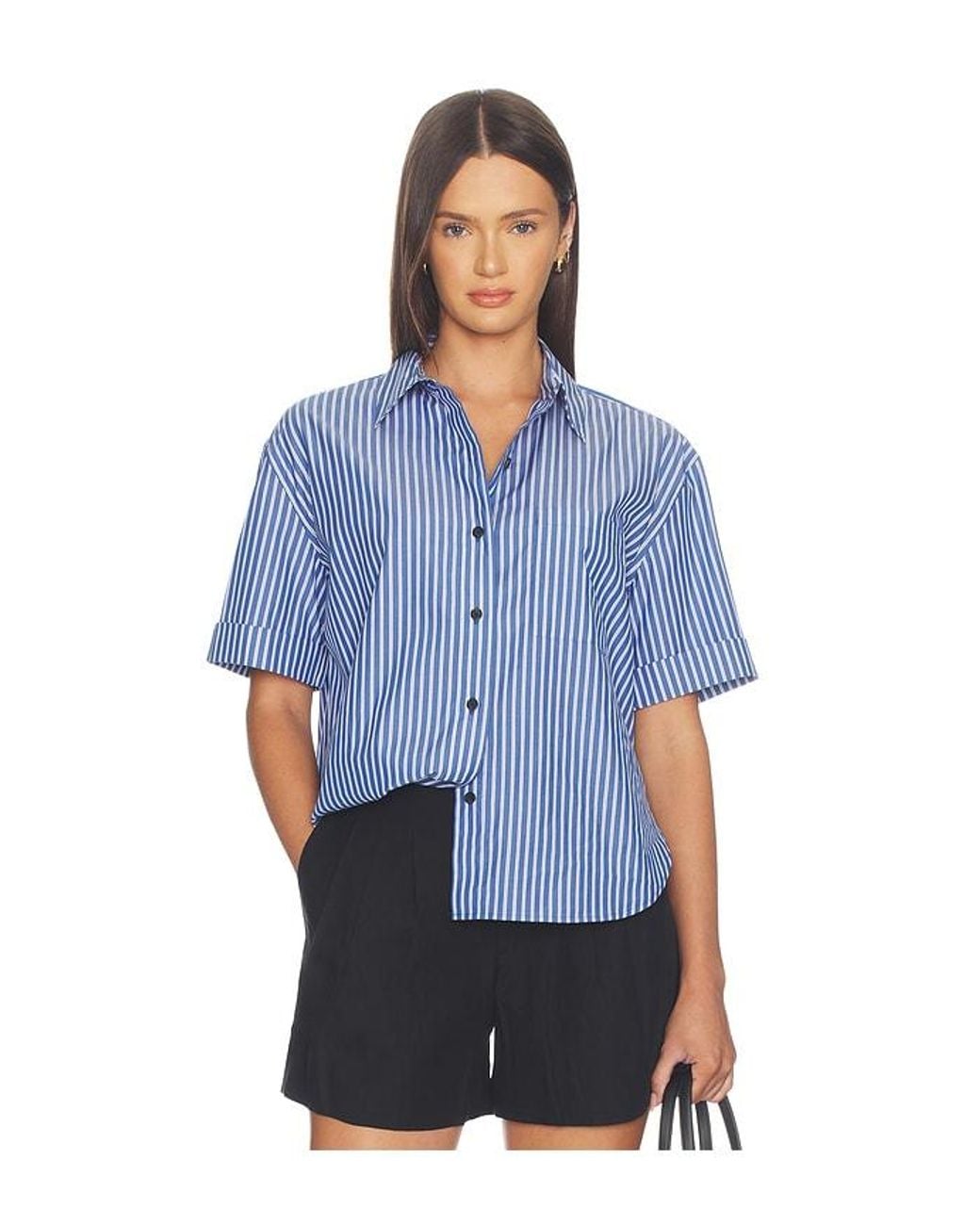 Rag & Bone Blue Connie Short Sleeve Stripe Shirt