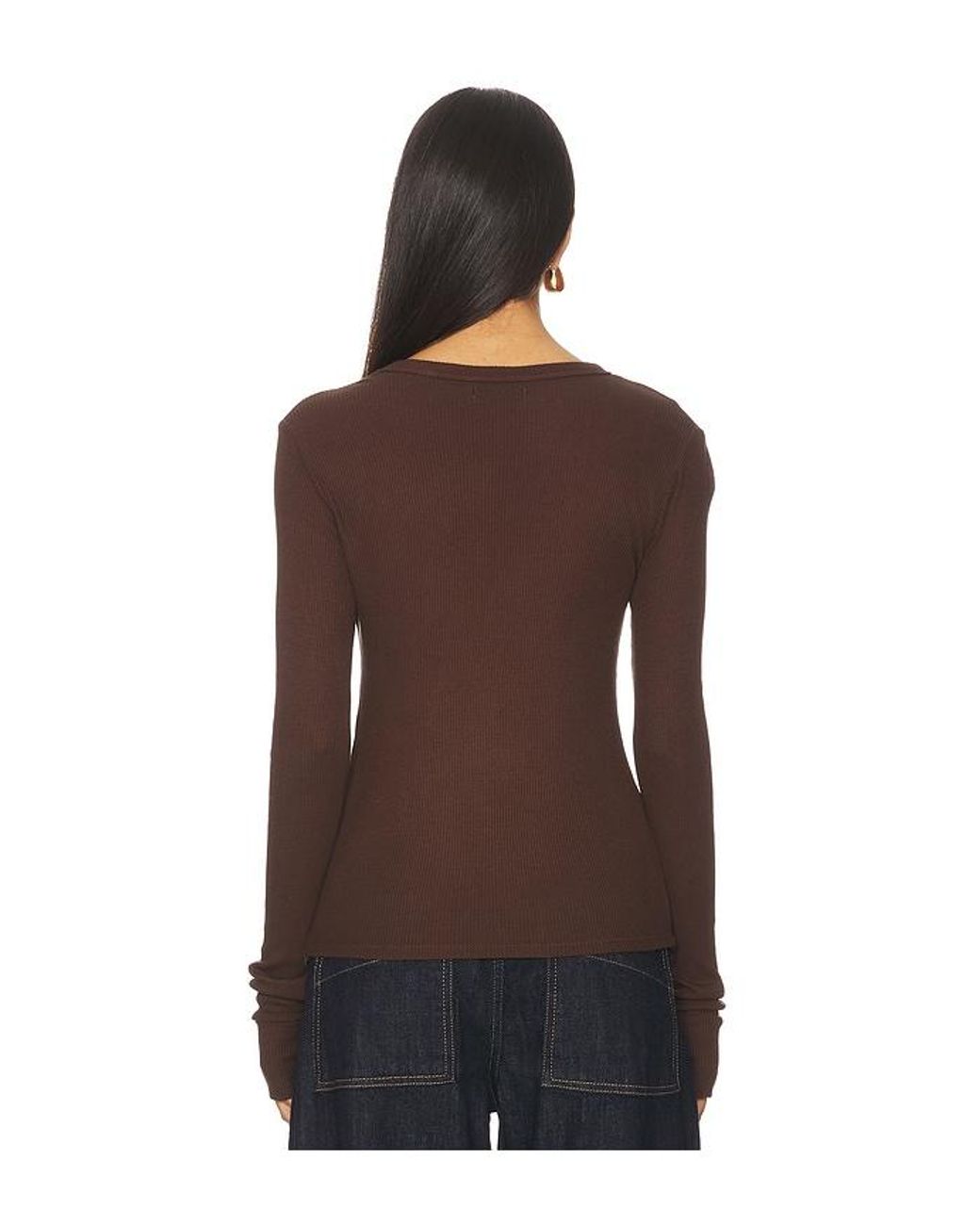 Michael Lauren Brown Axl Long Sleeve Crop Fitted Top