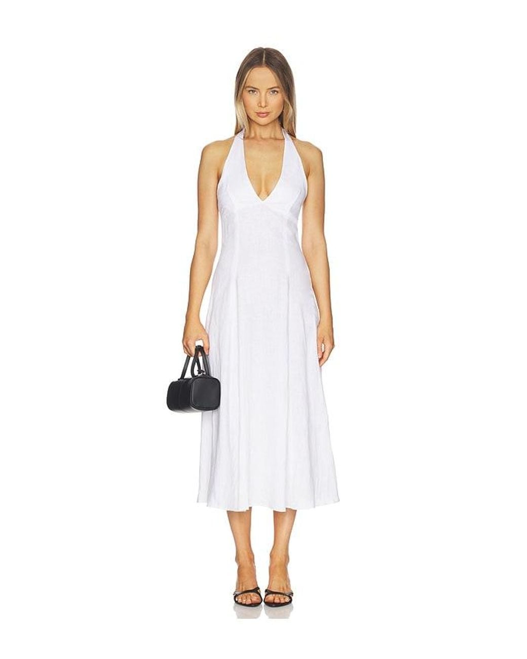 AEXAE White Linen Halter Neck Maxi Dress