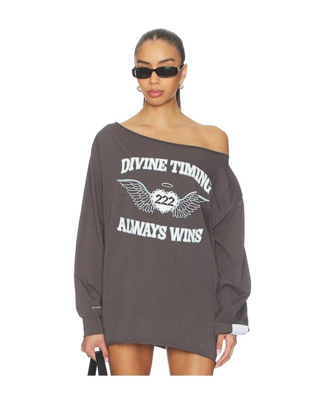 The Mayfair Group Gray Orebella By Bella Hadid X Mayfair Hadid Divine Timing 222 Off-Shoulder Longsleeve Top