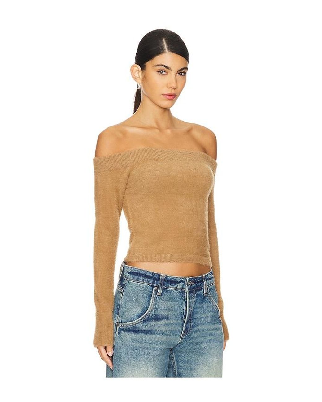 GOOD AMERICAN Blue Plush Off Shoulder Top