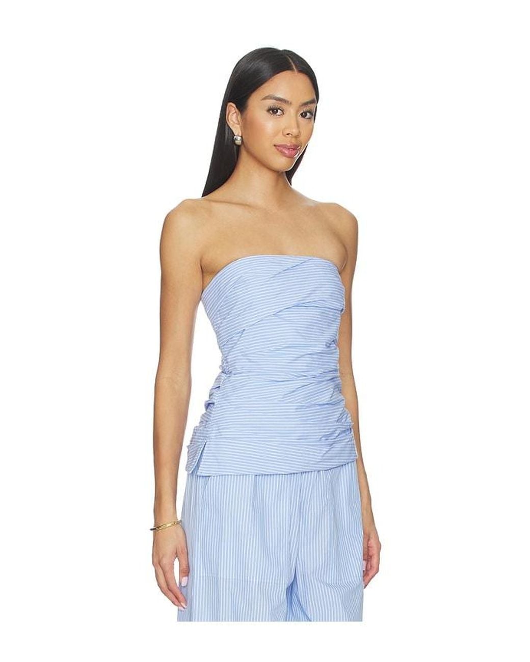 Jonathan Simkhai Blue Emerson Ruched Bustier Top