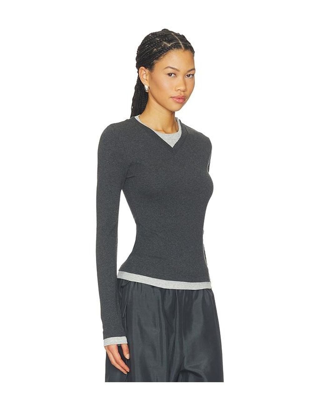 St. Agni Black Organic Cotton V Neck Long Sleeve Top