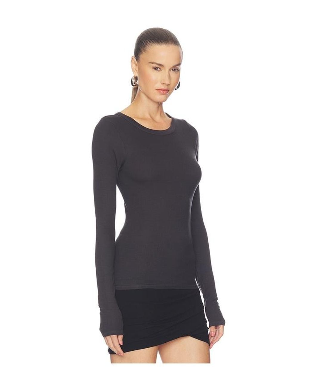 Enza Costa Black Silk Rib Essential Crew