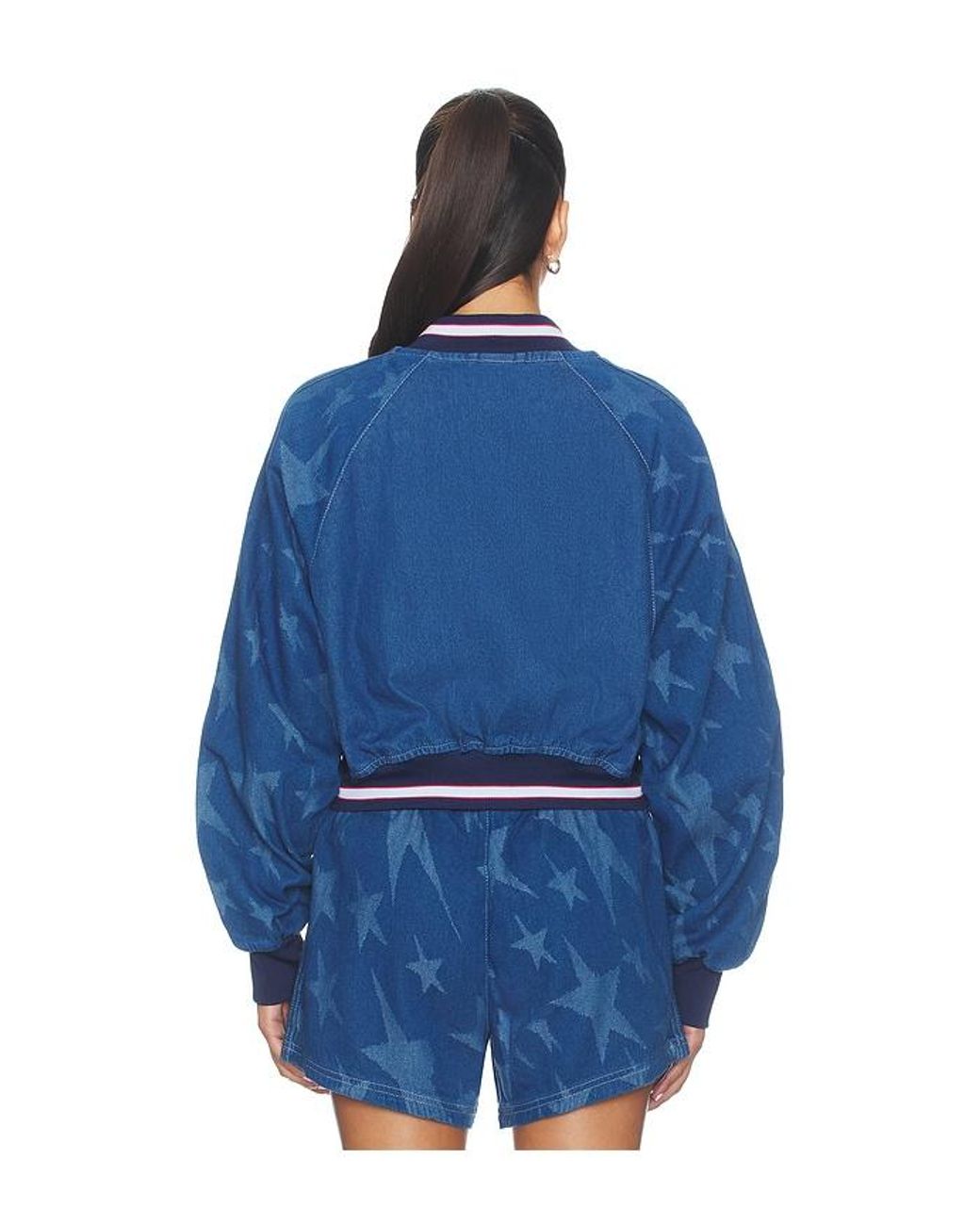 Adidas Originals Blue Superstar Denim Graphic Varsity Bomber Jacket