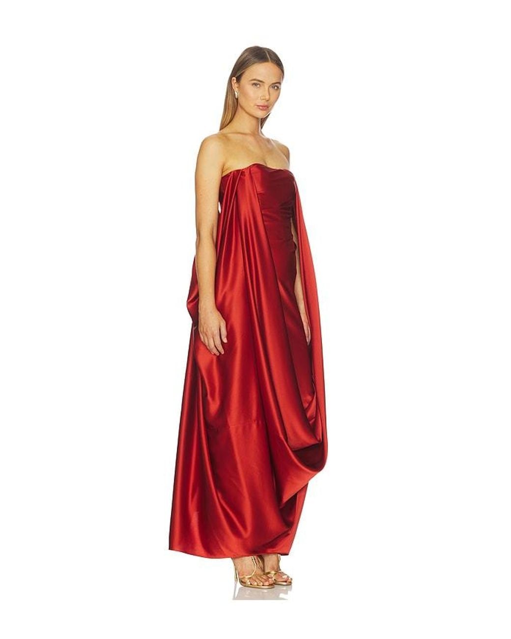 Alejandra Alonso Rojas Red Draped Overlay Gown