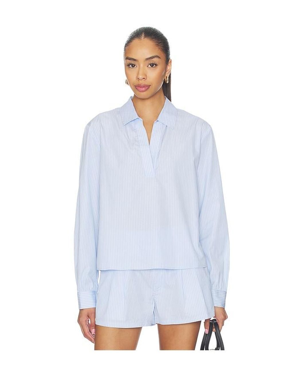 FRAME White The Striped Long Sleeve Popover Top