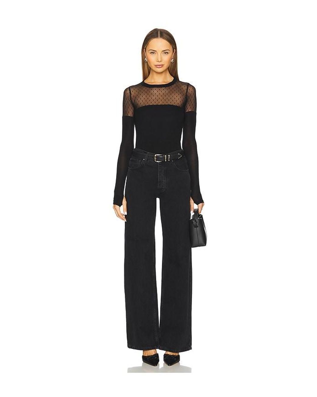 Michael Lauren Black Herbert 1/2 Lace Top